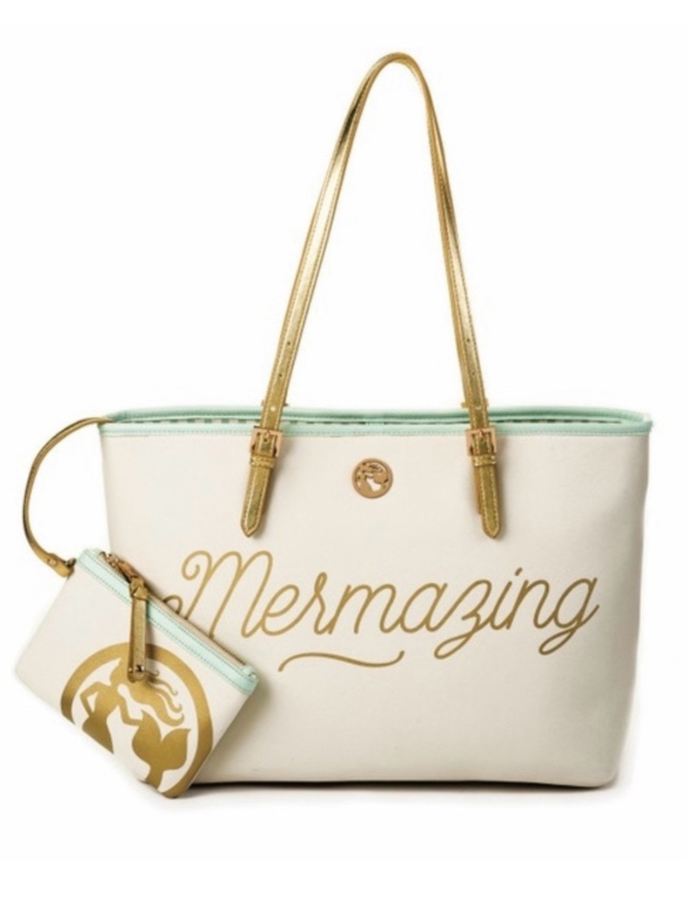 Spartina 449 Mermazing Cream & Gold Tote and wristlet set with Mint Trim
